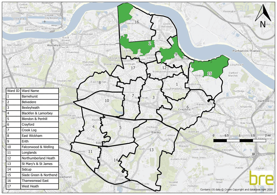 Map showing the locations of the four Discretionary Licensing schemes (Thamesmead North, Abbey Wood/Lower Belvedere, Erith, Manor Road )