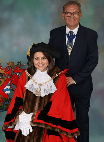 An image of the Mayor Cllr Sue Gower MBE JP and Mr Darren Tobin as Mayor’s Consort