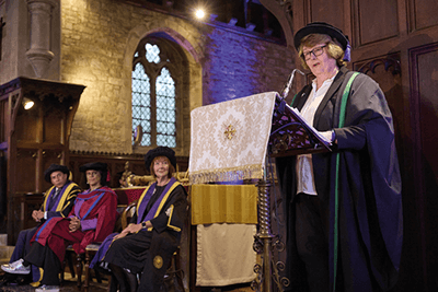 Cllr Baroness O'Neill giving a speech at Rose Bruford college