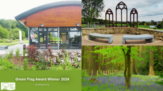 Photos of Lesnes Abbey Woods. Text reads 'Green Flag Award Winner 2024'