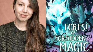 Image of author Eve Wersocki Morris and front cover of Forest of Forbidden Magic